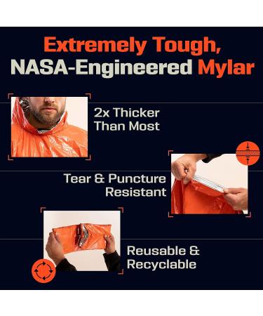 PREPARED4X Emergency Rain Poncho with Mylar Blanket Liner 10 Pack - Heavy Duty Waterproof Survival Blankets for Car, Camping Gear - Tactical Prepper Supplies (Orange) - Buy Online on GoSupps.com