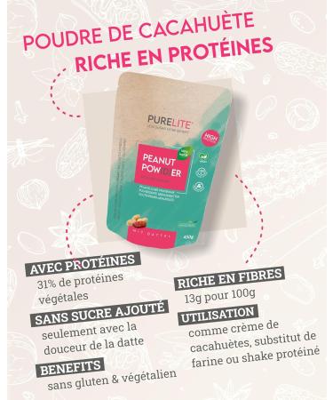 PURELITE Peanut Powder 450g vegan date sweetened peanut top source of natural protein ideal for diets fa - Buy Online on GoSupps.com