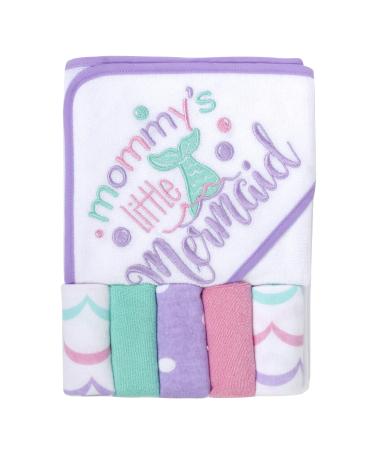 Baby Hooded Towel and Washcloth Set for Infants, Boys and Girls 6-12 Months (Mommy's Mermaid)