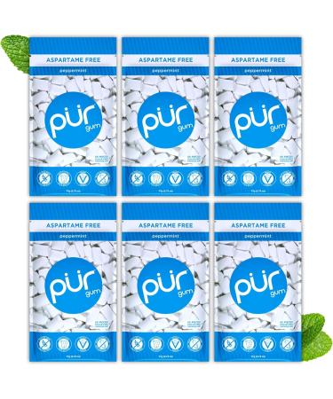 PUR Gum | Aspartame Free Chewing Gum | 100% Xylitol | Natural Peppermint Flavoured Gum 55 Pieces & Aspartame Free Chewing Gum | 100% Xylitol | Natural Bubblegum Grape Watermelon Flavour 20 Pieces Peppermint+ Bubblegum Grape Watermelon 55 count (Pack of 6) - Buy Online on GoSupps.com