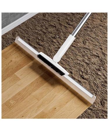 RRRYYYZZ Floor Squeegee for Concrete Floor 2 in 1 Scrape and Heavy-Duty Stiff Bristle Scrubber Brush Air Broom Squeegee for Floor Cleans Glass Fine Dust Hair Liquids