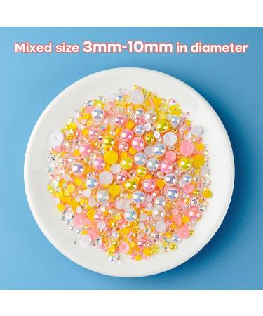 Shop Astaron 50g Mix Half Pearls & Glitter Stones - 3mm-10mm Flatback Rhinestones for Face Nail & DIY Crafts - Pink Yellow Series - Buy Online on GoSupps.com