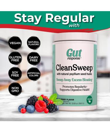 Gut Response CleanSweep with Natural Psyllium Seed Husks & Beet Fiber Natural Healthy Detox Promotes Bloating Relief Weight Management Facilitates Bowel Regularity Mixed Berry Flavor 60 Servings - Buy Online on GoSupps.com