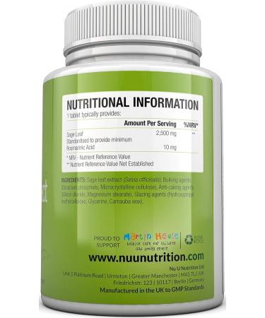 High Strength Sage Tablets 2500mg - 180 Vegan Tablets - Menopause Relief - 6 Month Supply - Buy Online on GoSupps.com