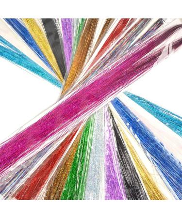 Hair Tinsel Strands Kit with Tool 47 Inch 2400 Strands Colorful Sparkling Shiny Hair Tinsel Extensions Festival Hair Accessories (12 Colors) - Buy Online on GoSupps.com