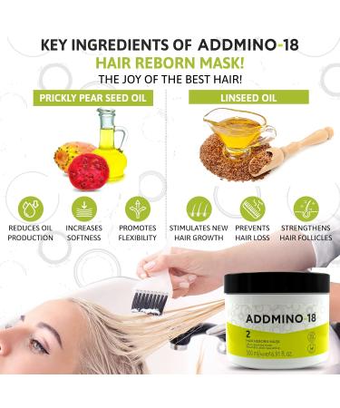 ADDMINO-18 Hair Mask - Nourishing Treatment for Dry & Damaged Hair with 18 Amino Acids - Pear/Linseed Oil - 500ml - Buy Online on GoSupps.com