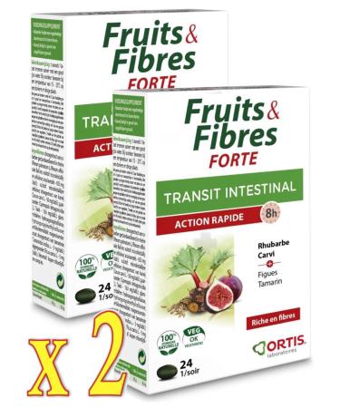 ORTIS Fruits & Fibers FORTE Intestinal Transit - Fast Action 8h - Food Supplement 24 Tablets - Pack of 2 Boxes (2)