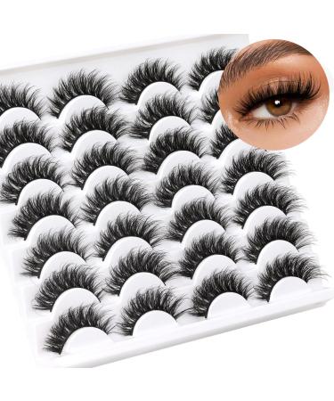Ahrikiss False Eyelashes Fluffy Cat Eye Lashes 14 Pairs Volume Fake Lashes Lightweight 17mm Natural Lashes Curly Soft Eye Lashes Pack P01 14P-P01