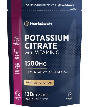 Potassium Citrate 1500mg with Vitamin C | 120 Vegan Tablets | Potassium Supplements High Strength | by Horbaach - Buy Online on GoSupps.com