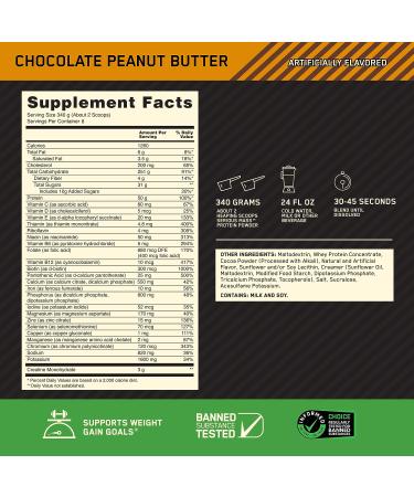 Optimum Nutrition Serious Mass Weight Gainer Protein Powder 6lb - Chocolate Peanut Butter with Immune Support Vitamins C, D, Zinc - Buy Online on GoSupps.com