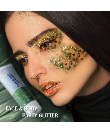 Prreal Body Glitter Gel 50ml - Holographic Face & Body Sequins Chunky Glitter for Makeup Eyeshadow & Nails - Festival Ready Shimmer #Green - Buy Online on GoSupps.com