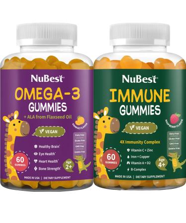 Bundle Brain Growth and Immunity with Omega-3 with Flaxseed Oil Gummies and Immune Multivitamin Gummies No Added Sugar