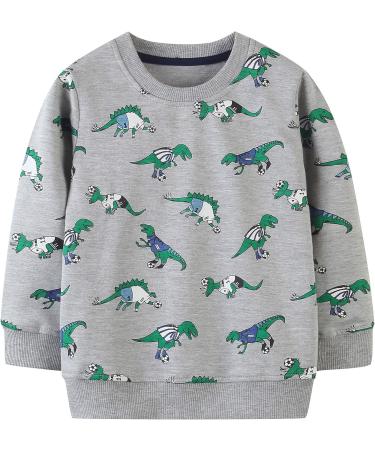 Boys Dinosaur Sweatshirt - Long Sleeve Cotton Jumper for Kids, 6-7 Years, Grey - Buy Online on GoSupps.com