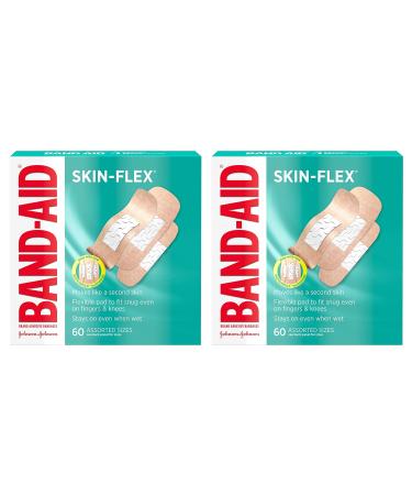 Band-Aid Brand Skin-Flex Adhesive Bandages for First Aid & Wound Care of Minor Cuts, Scrapes & Burns, Flexible Sterile Bandages Great for Fingers, Hands & Knees, Assorted Sizes, 2 x 60 ct 60 Count (Twin Pack)
