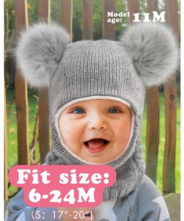 FURTALK Toddler Winter Hat with Detachable Pompom | Fleece Lined Beanie with Earflaps & Scarf Set for Kids 2-6 Years - Fog Grey - Buy Online on GoSupps.com