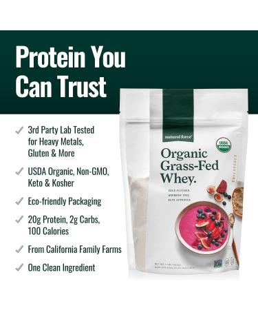 Natural Force Grass Fed Organic Whey Protein Powder Unflavored - 16 oz Organic Clean Collagen Peptides Powder Unflavored 32oz - Buy Online on GoSupps.com