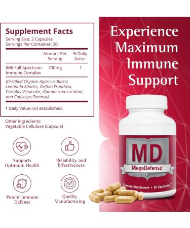 Waiora MegaDefense Mushroom Supplement - Mushroom Capsules for Daily Wellness 6 Mushroom-Supplement: Reishi Turkey Tail Cordyceps Maitake Agaricus & Shiitake Non-GMO (1 Bott/60 Veggie Caps) - Buy Online on GoSupps.com