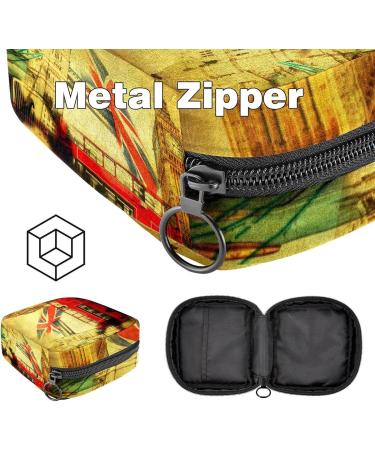 Vintage-Inspired Menstruation Bag | Zippered Women's Napkin & Tampon Organizer | Stylish Collage with London Icons - Buy Online on GoSupps.com
