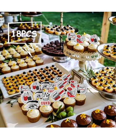 18pcs Pink Glitter Dessert Cupcake Topper for Long Eyelashes Big Eyes Love Lip XOXO Theme Decor Supplies Lady Women Girls Birthday Wedding Bachelor Engagement Party Decoration - Buy Online on GoSupps.com