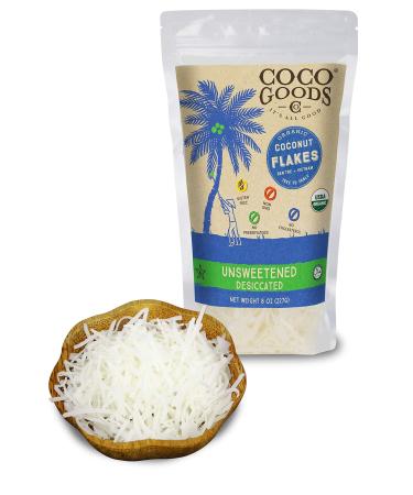 CocoGoods Co Single-Origin Organic Unsweetened Desiccated Coconut FLAKES, 8 oz (Pack of 2) Flakes 8 Ounce (Pack of 2)