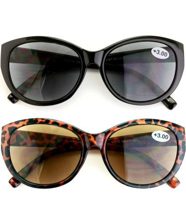 2 Pairs Women Outdoor Reading Sunglasses - Vintage Cateye & Jackie Oval (Black & Tortoise 1.50 - Buy Online on GoSupps.com