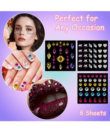 8 Sheets Self-Adhesive Rhinestone Face Jewels for Makeup, Crafts, and Nail Art - Festival and Carnival Fairy Style Rhinestone Stickers - Buy Online on GoSupps.com