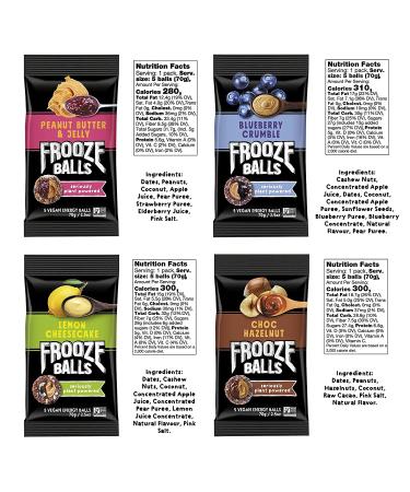 Frooze Balls Plant Protein Vegan Snacks Variety Pack - 6 Packs, 5 Balls Each - Energy-Packed Plant Protein Power - Buy Online on GoSupps.com