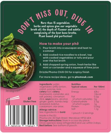 Authentic Vegetable Pho Broth - Slow-Simmered 12-Hour Vietnamese Recipe - 100% Natural Ingredients - No MSG/Preservatives - Gluten/Nut/Sesame Free - 45 Calories - Makes Two Bowls - Buy Online on GoSupps.com