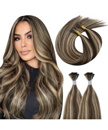 Moresoo keratin extensions real hair dark brown 50 cm i tip extensions real hair dark brown with caramel blonde remy real hair extensions bondings 0.8g/s 50s/pack silky soft #p4/27 40g 50 cm 3.i tip #p4/27