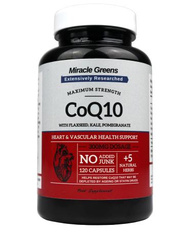 Powerful CoQ10 Complex - 300mg Max Strength 120 Capsules | Boosted with Kale Flaxseed Garlic and More | High Absorption Naturally Fermented Ubiquinone CoQ10 for Heart Health and Energy | Made in UK