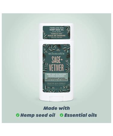 Schmidt's Natural Deodorant 3-Pack - Aluminum-Free, Hemp Seed Oil, Sage + Vetiver - 24 Hour Odor Protection, Vegan & Cruelty-Free - Buy Online on GoSupps.com