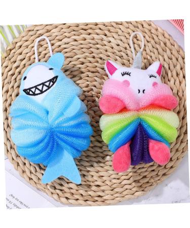 GLEAVI Bath Sponge Set 2pcs Loofah Scrubber & Soft Shower Pouf in Pink | Eco-Friendly Bath Flower Ball with Paper Straws Perfect for Body Scrubbing & Toddler Bath Time - Buy Online on GoSupps.com