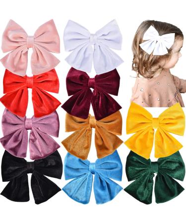 Velvet Hair Bows Girls 6 10PCS Big Boutique Alligator Clips Vintage Accessories for Baby Toddlers Teens Kids A.10-colors