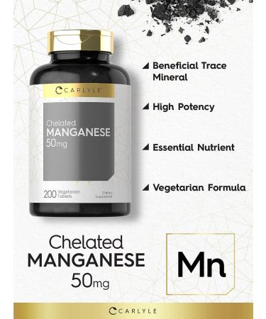 Chelated Manganese 200 Tablets | Vegetarian, Non-GMO & Gluten-Free Supplement by Carlyle - Buy Online on GoSupps.com