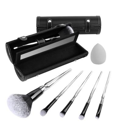 BEAUTYFACTOR 5pcs Makeup Brushes and Sponge Set for Flawless Application of Liquid  Cream  and Powder Products with Gift Box (Black) Starwishes Series