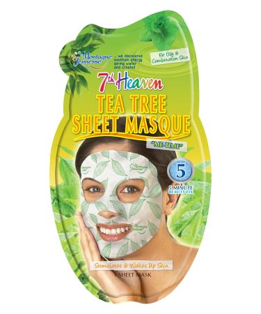 7th Heaven Tea Tree Sheet Masque with Pressed Tea Tree Squeezed Bearberry and Crushed Spearmint to Stimulate and Wake Up Skin Ideal for Oily and Combination Skin