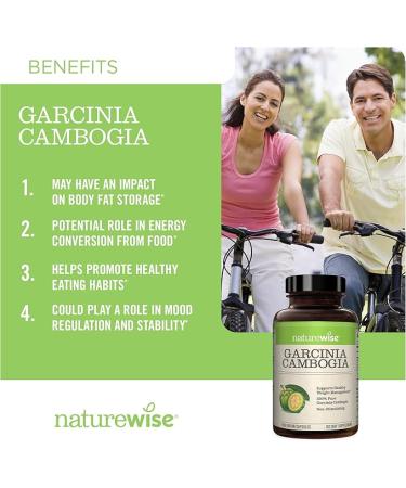Naturewise Garcinia Cambogia with Natural Garcinia Cambogia Extract, 60% HCA Concentration, Natural Support for Weight Goals and Energy - Vegan, Non-GMO, Gluten Free - 90 Capsules[1-3 Month Supply] - Buy Online on GoSupps.com