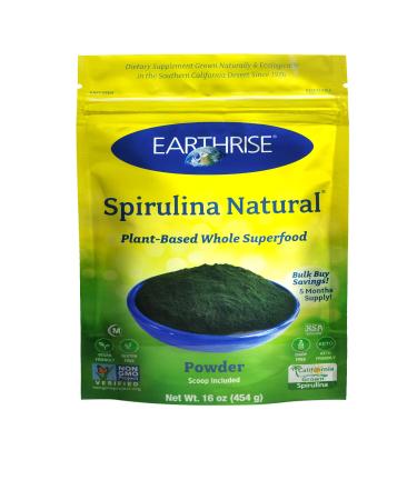 Earthrise Spirulina Natural Powder 16oz Natural Premium Spirulina from California- Vegan Gluten Free Keto Friendly Non -GMO Super Food high in Vitamins & Minerals. (1 LB)