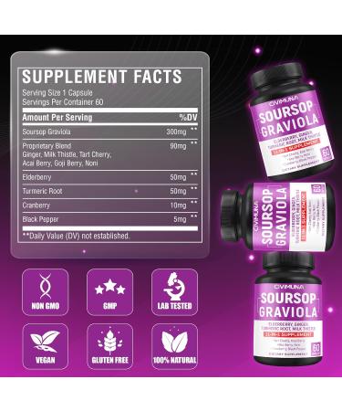 Soursop Graviola Capsules with Elderberry Turmeric Curcumin and More - 120 Capsules for 4 Months Supply (Pack of 2) - Buy Online on GoSupps.com