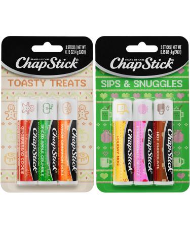 ChapStick Lip Balm Holiday Variety Packs (6 Sticks) Sips & Snuggles + Toasty Treats Flavored Lip Moisturizers Stocking Stuffers Gifts 0.15 Oz Ea