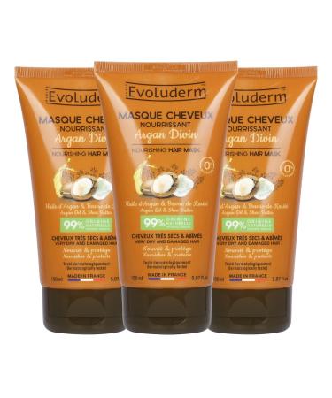 Evoluderm EVOLUDERM - Divine Argan Nourishing Hair Mask - 150 ml - 99% natural origin - Made in France - Pack of 3 x 150 ml