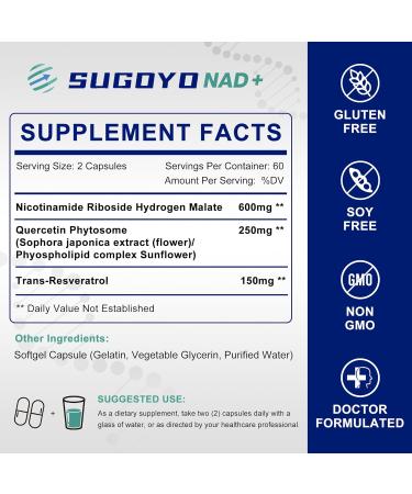 SUGOYO NAD+ Supplement 1000mg Liposomal Nicotinamide Riboside Enhanced with Resveratrol & Quercetin Anti-Aging & Energy Boost NMN Alternative NAD Supplement for Women & Men (60 Count (Pack of 1)) - Buy Online on GoSupps.com