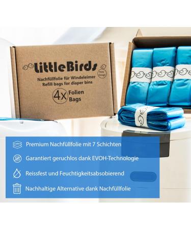 Little Birds 4 Premium Diaper Refill Films - Maximum Odor Protection - Fits Angelcare Litterlocker Spross & Littycat - Up to 280 Diapers - International Shipping Available - Buy Online on GoSupps.com