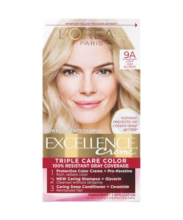 L'Oreal Paris Excellence Creme Permanent Triple Care Hair Color  9A Light Ash Blonde  Gray Coverage For Up to 8 Weeks  All Hair Types  Pack of 1 1 Count (Pack of 1) 9A Light Ash Blonde