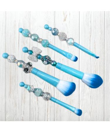 Blue Beadable Makeup Brushes Set of 5 - DIY Silicone Focal Beads Cosmetic Brush Kit for Crafters - Keychain & Eyeshadow Tools - Buy Online on GoSupps.com