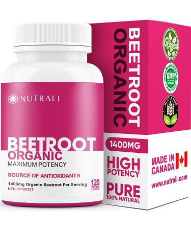 NEW Organic Beetroot Capsules 1400mg per serving HIGH POTENCY (700mg per capsule) 120 Vegan Capsules Non-GMO Raw Beet Root Powder Beta Vulgaris Supplement Powerful Nitric Oxide Boosting Beetroot 120 count (Pack of 1)
