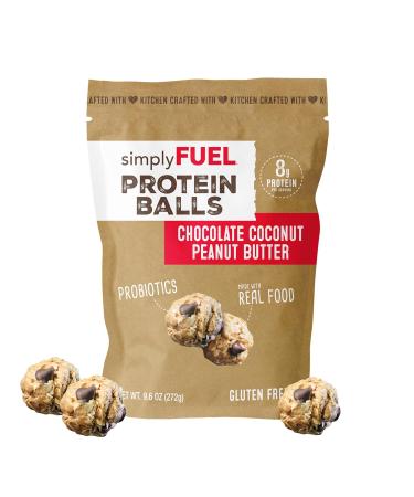simplyFUEL Whole Food Protein Balls with Probiotics - 12 Balls - Chocolate Coconut Peanut Butter - 9.6 Oz.