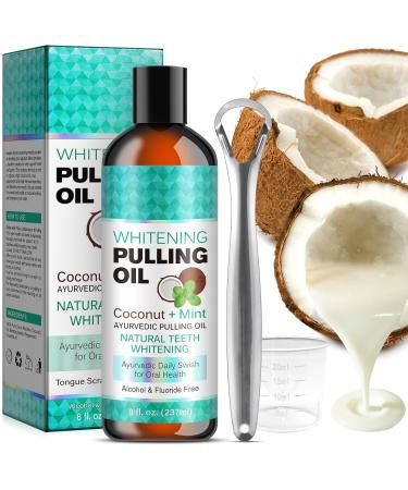Whitening Pulling Oil - Natural Coconut Oil Mouthwash for Plaque & Tartar Removal | 8 Fl Oz Oil Pulling Solution & Kit - Buy Online on GoSupps.com