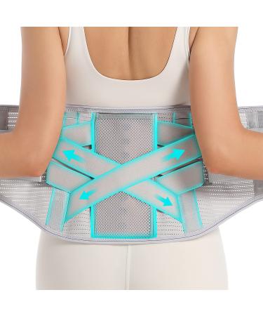 EGjoey Back Brace for Lower Back Pain Relief - Back Support Belt for Women & Men, Lower Back Brace for Herniated Disc, Sciatica. Removable Stays for Lower Back Support with 2 Different Hardness Sets (Grey, Large) Grey Large