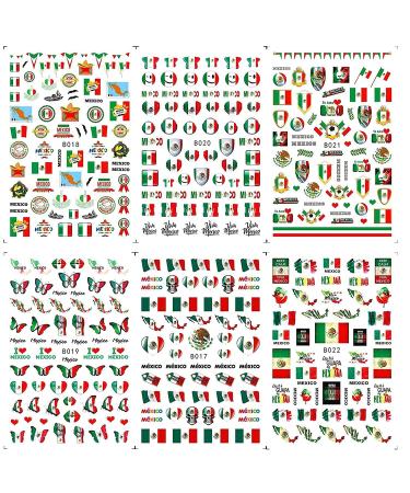 Mexican Flag Nail Art Stickers - 3D Self Adhesive Decals for Patriotic Manicure | DIY Mexico Flag Design (6 Sheets - Buy Online on GoSupps.com